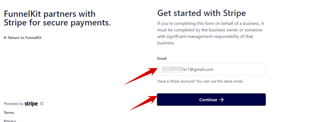 provide email address and click on contniue