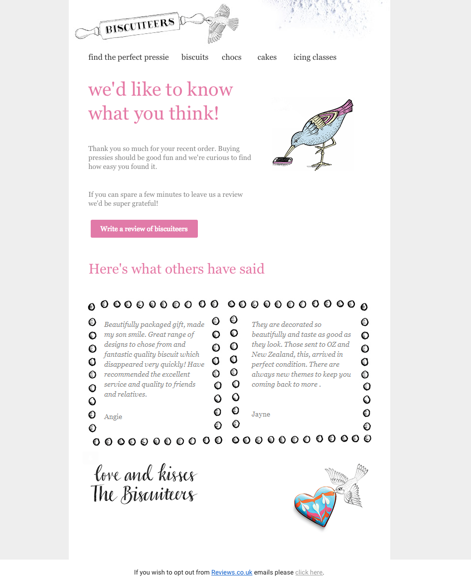 Biscuiteers review request email
