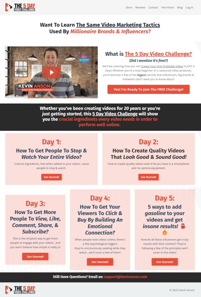 Challenge Funnel example - 5-day Video Challenge