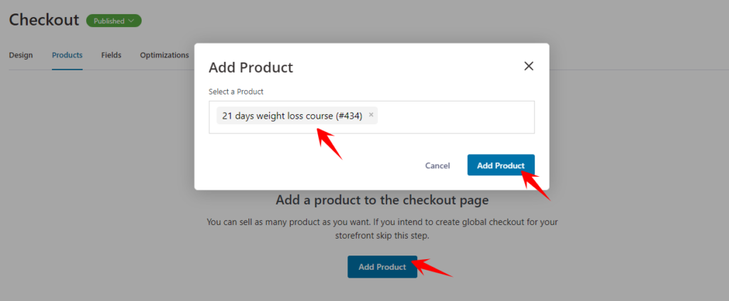 add products to checkout WordPress landing page
