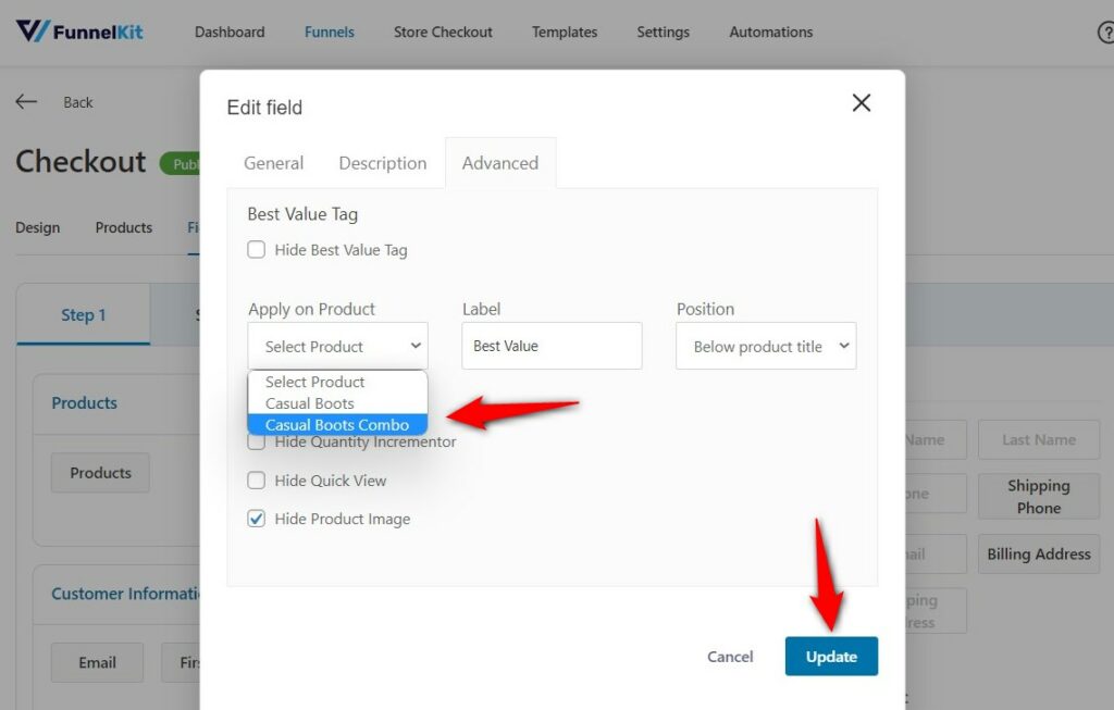 Editing the products field - adding the best value tag