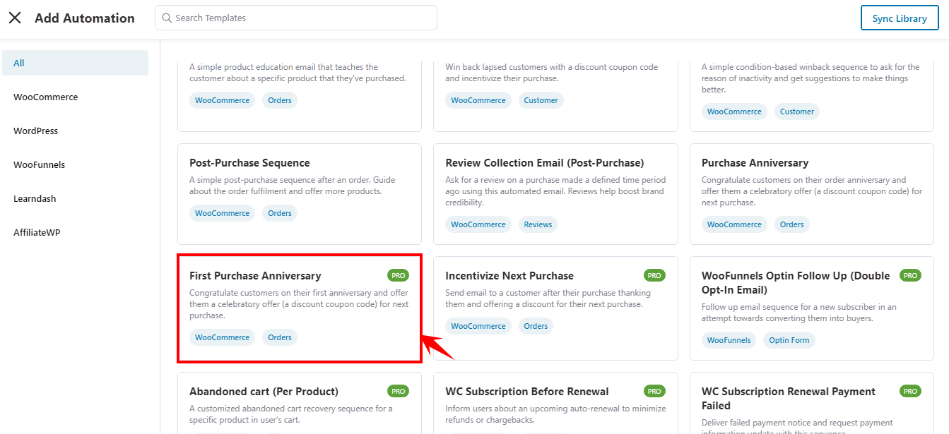 click on first purchase anniversary emsil
