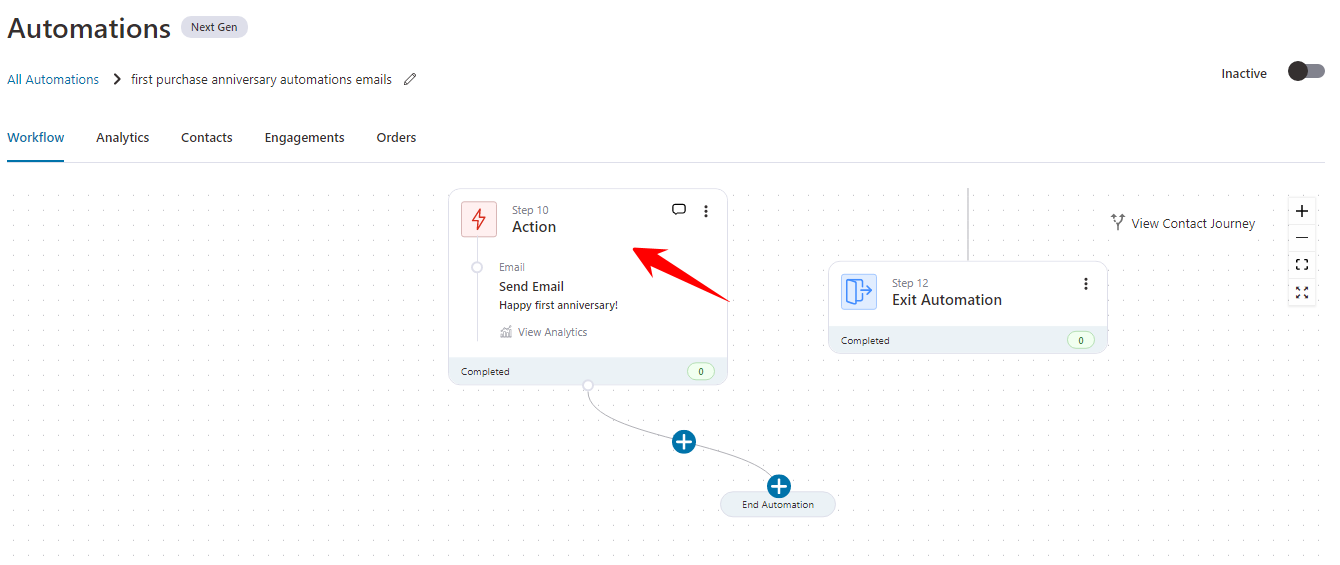 click on the send email action