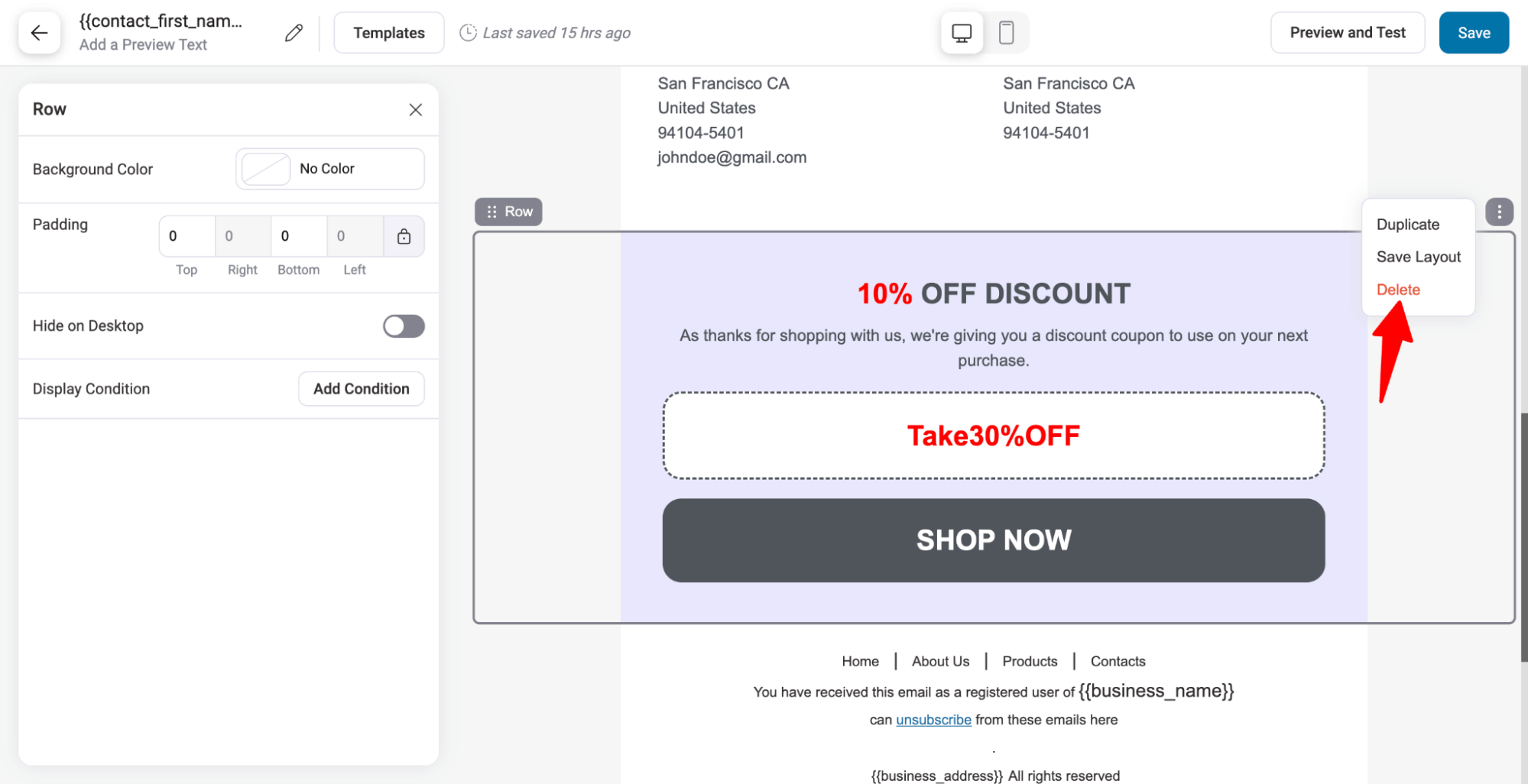 delete discount coupon section