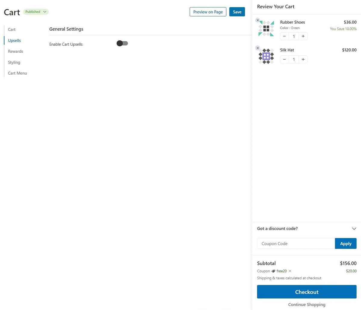 Enable and disable cart upsells