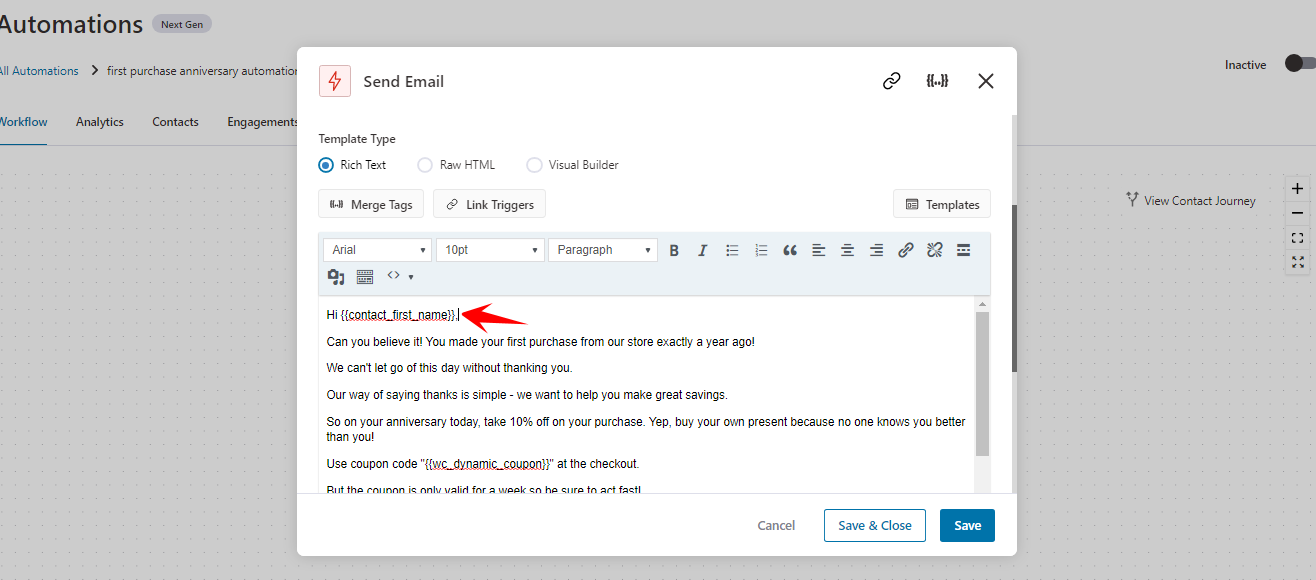 first name merge tag