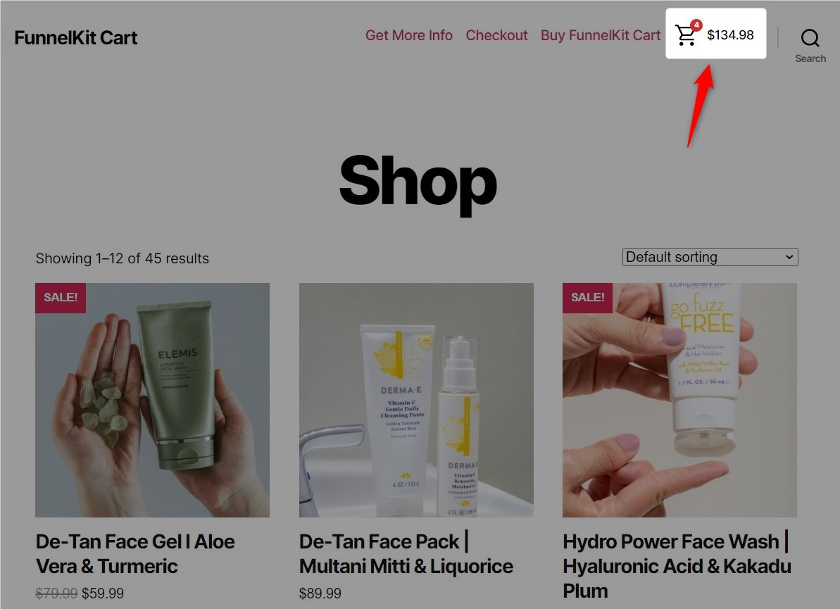 Add the cart to your website menu