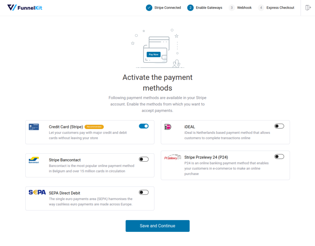 activating the credit card payment method