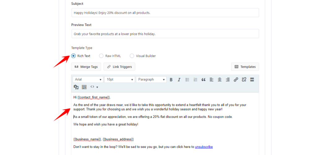 rich text emails how to send a broadcast email campaign