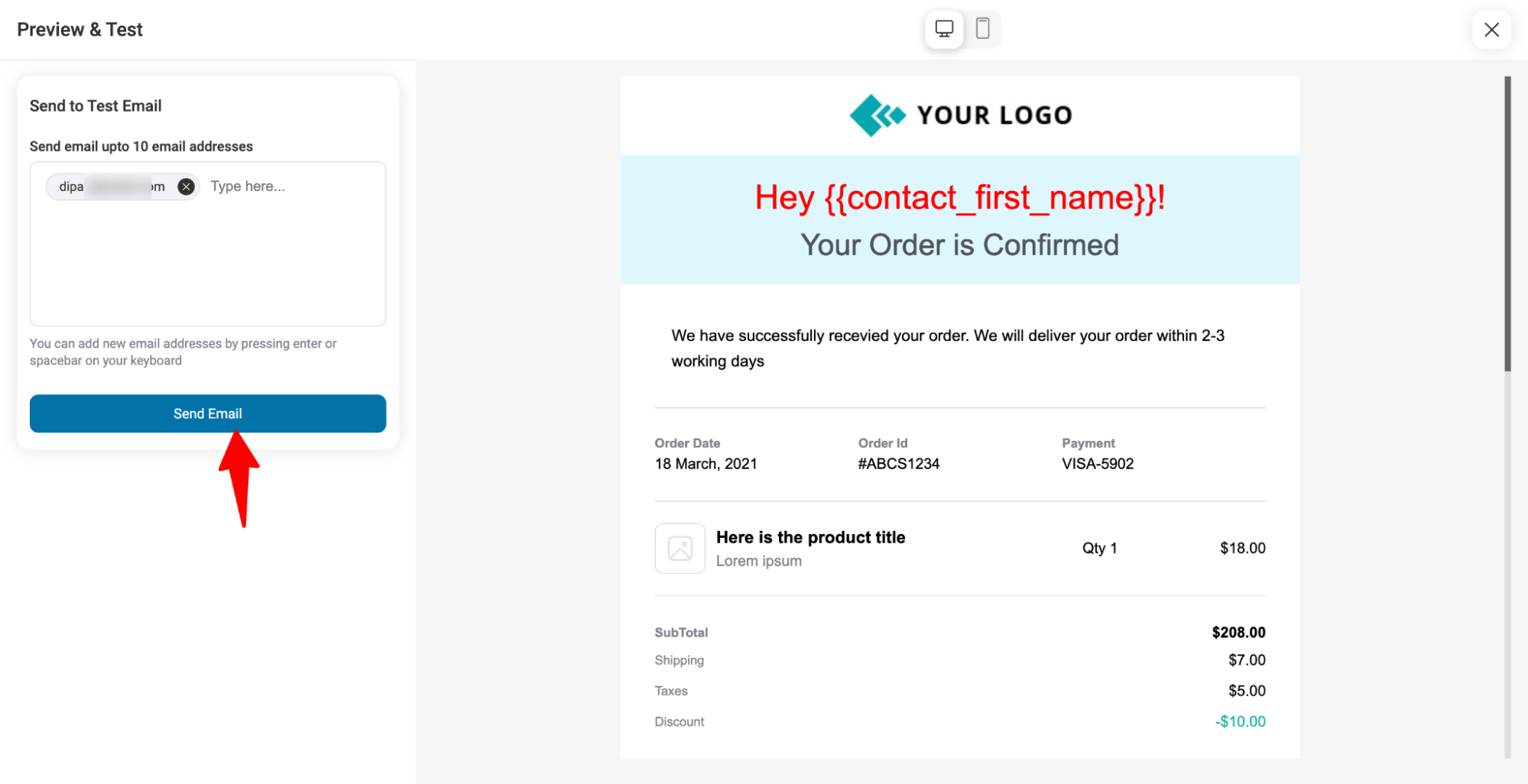 send test order confirmation email