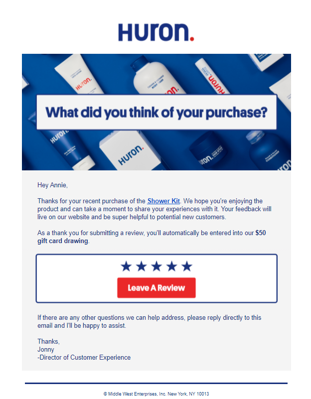 what is product review email Huron-Review-Email
