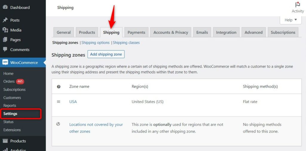 Shipping tab on WooCommerce