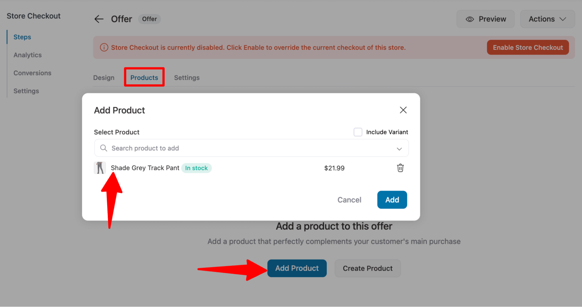 add upsell offer on the products tab