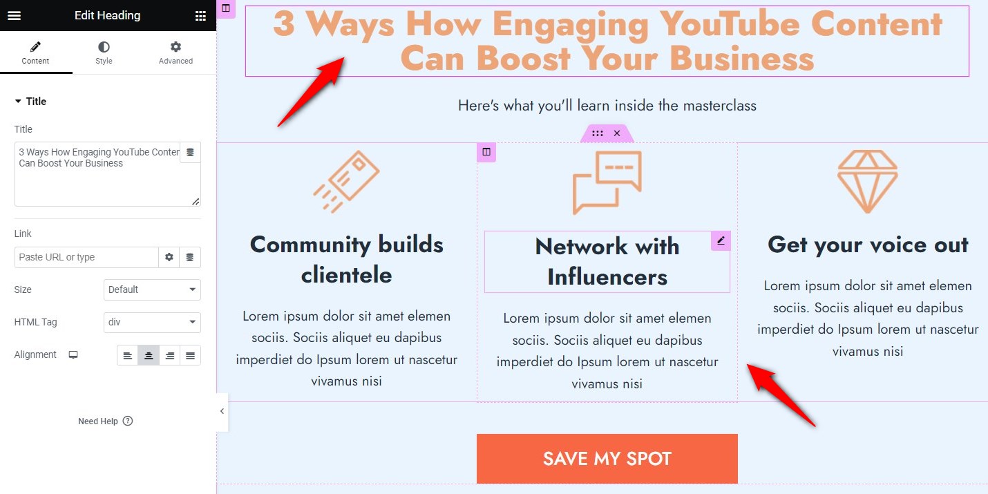 Write an attractive copy of the registration page in your webinar funnel