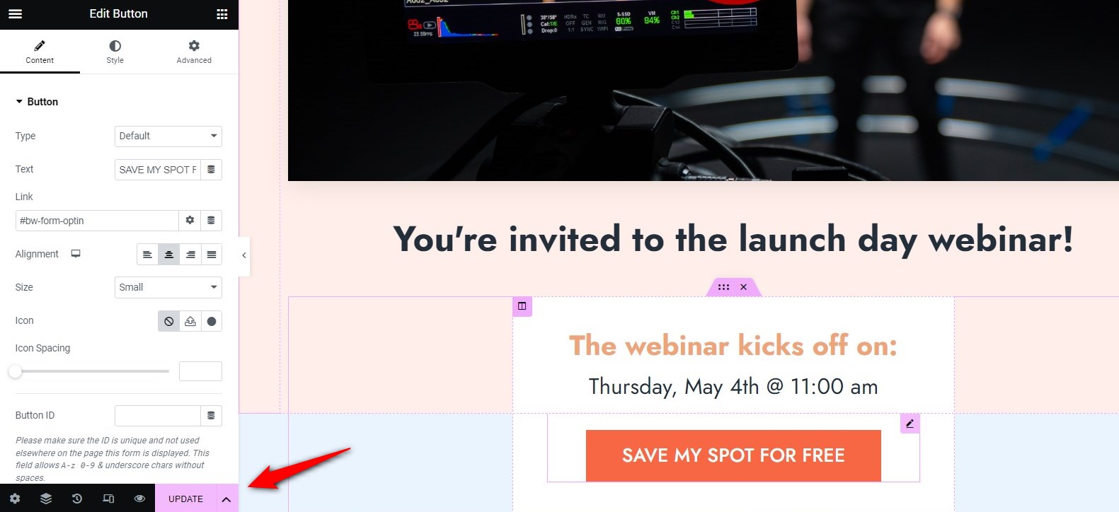 Make changes to the CTA button