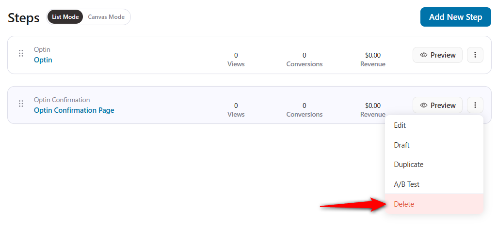 Delete the optin confirmation page