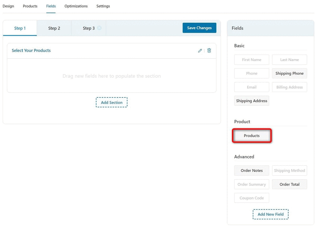 Drag and drop the product field to your order form