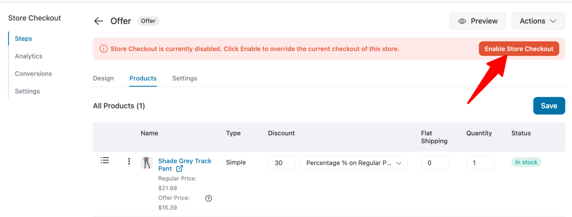 enable store checkout after adding upsell offer