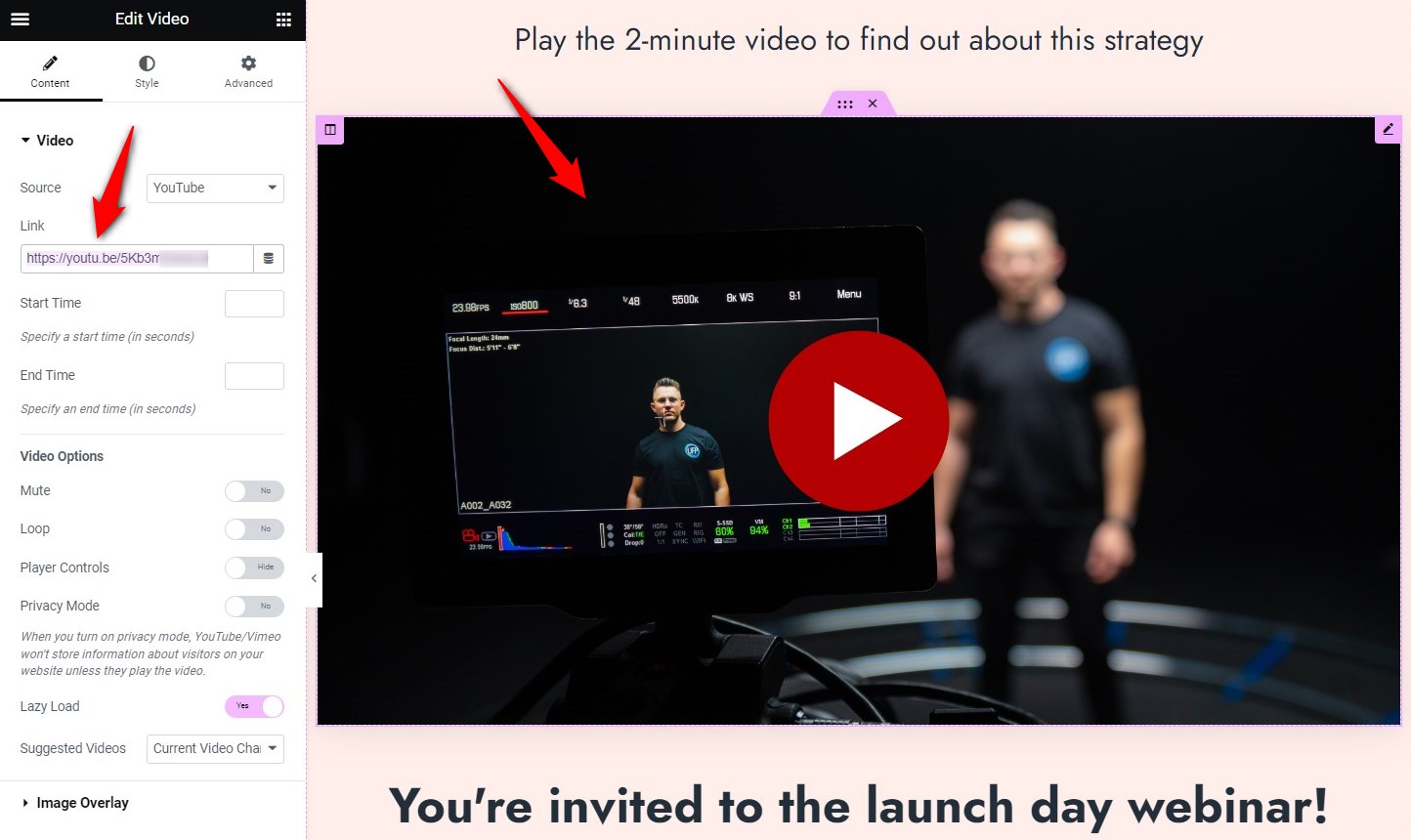 Add a video to your header of your webinar registration page