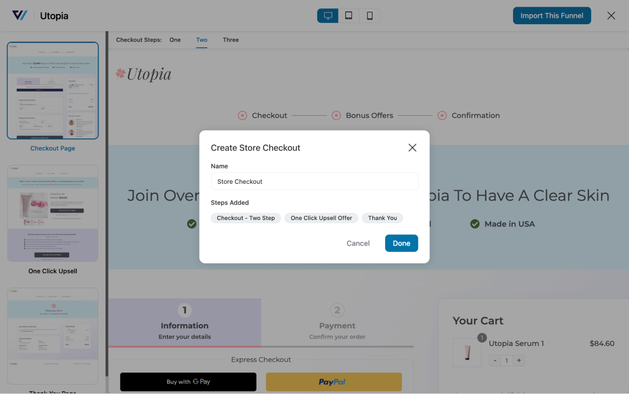 import utopia template to create a custom store checkout