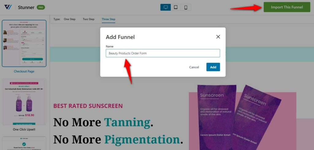 Import your funnel and name it - Beauty Order Form WooCommerce