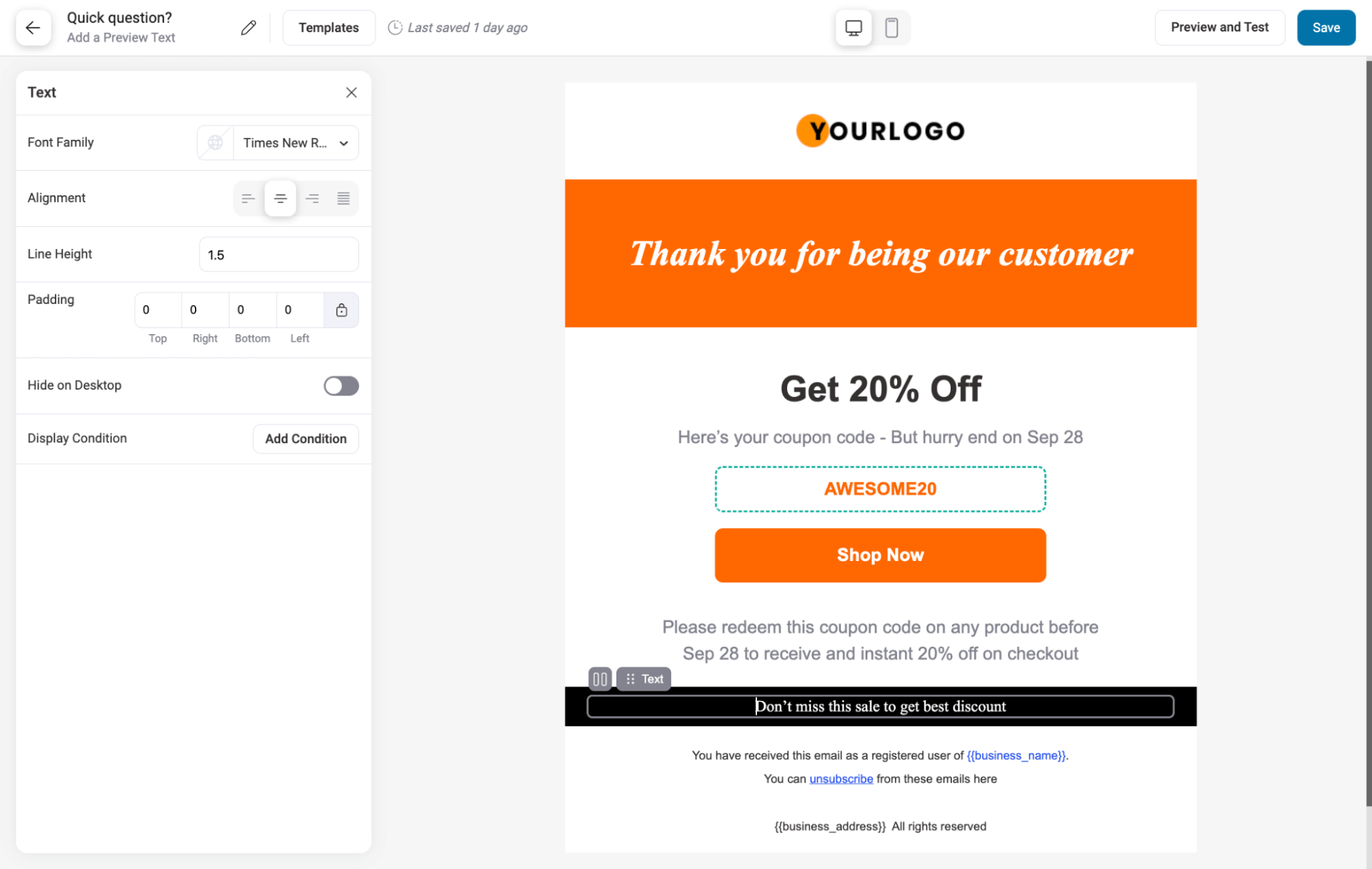 offer discount in one of the email in drip campaign