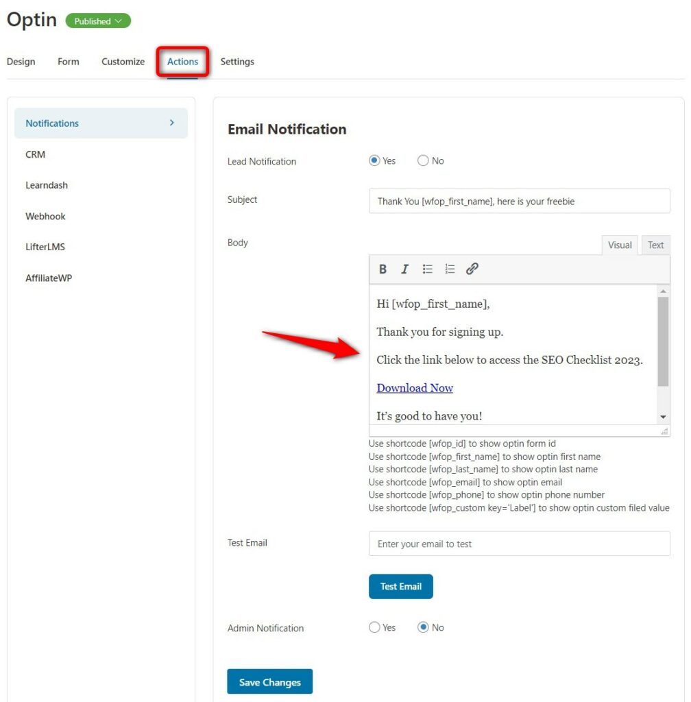 Send lead notification emails to your subscribers