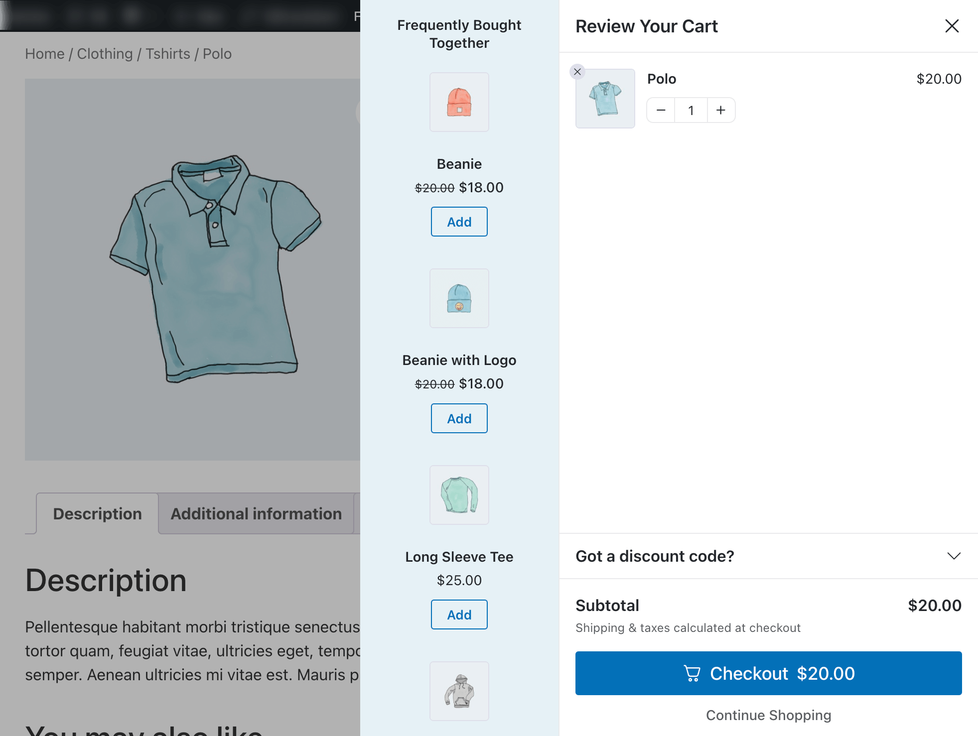 preview WooCommerce in cart product recommendations