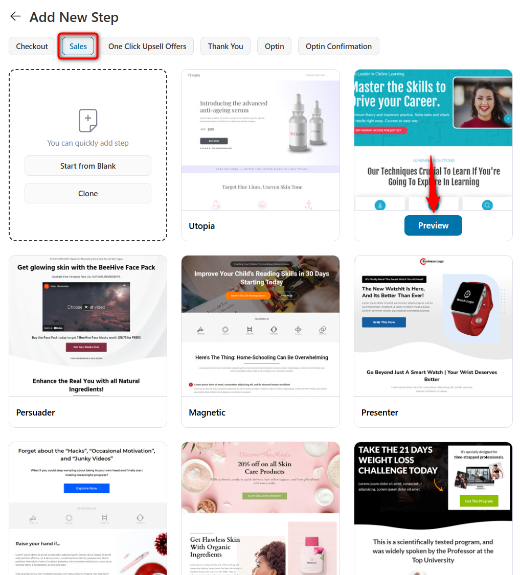 Import a landing page template for your bridge page 