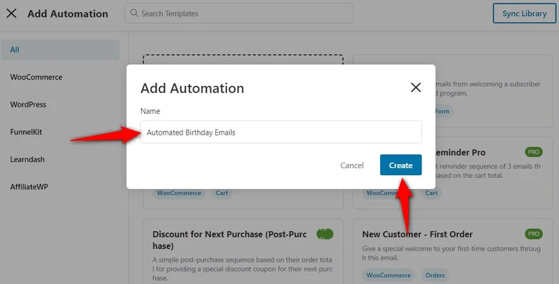 Name your automation - Automated birthday emails