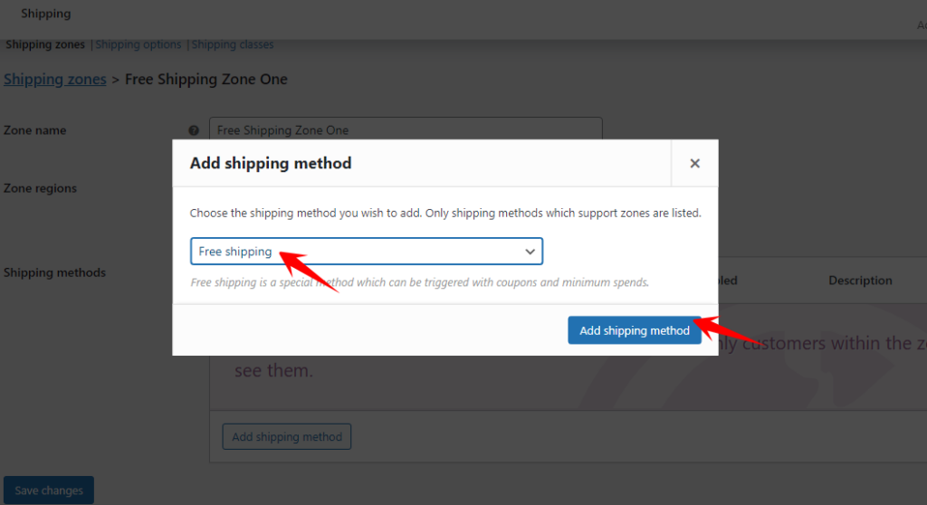 chose free shipping from the dropdown