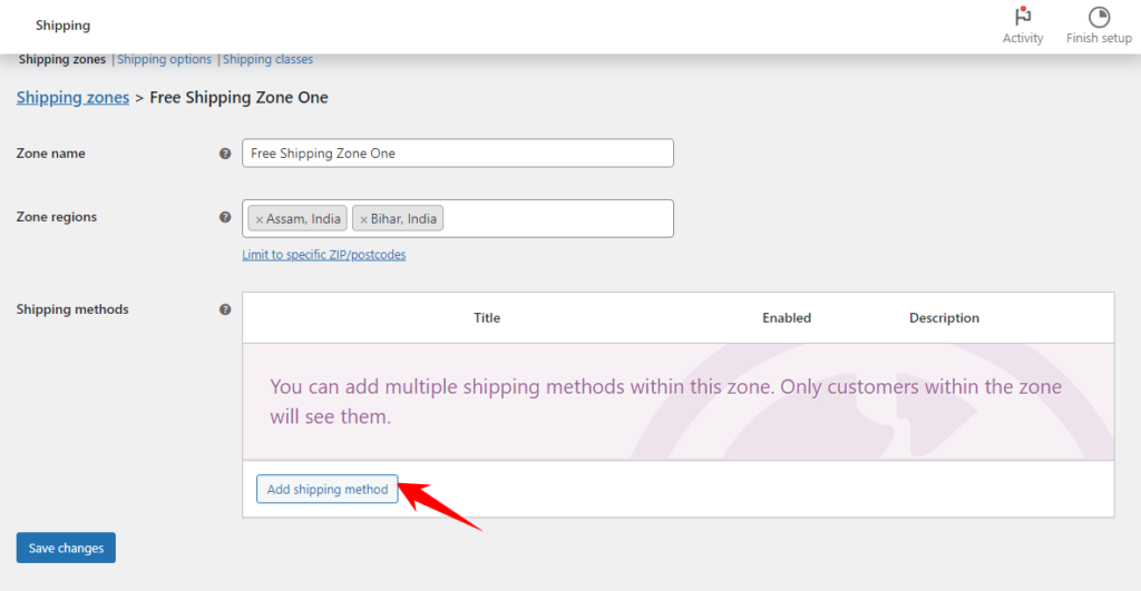 click on Add shipping method woocommerce free shipping plugin
