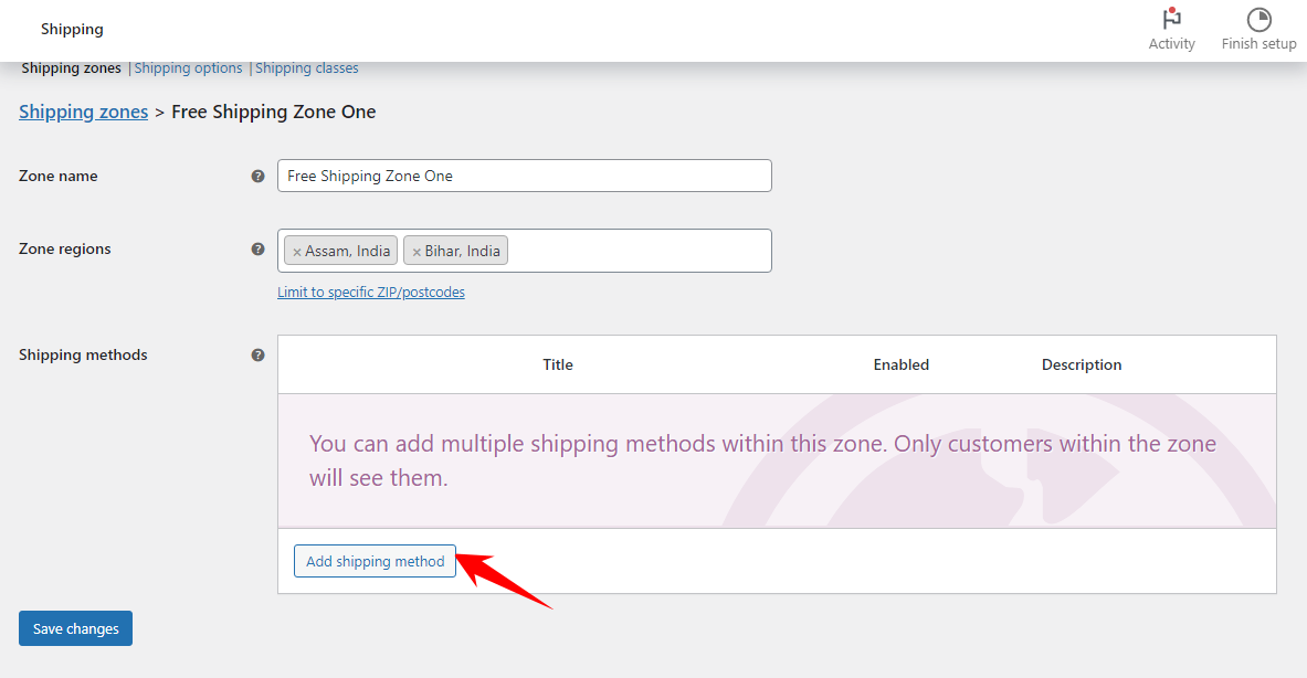 click on Add shipping method woocommerce free shipping plugin
