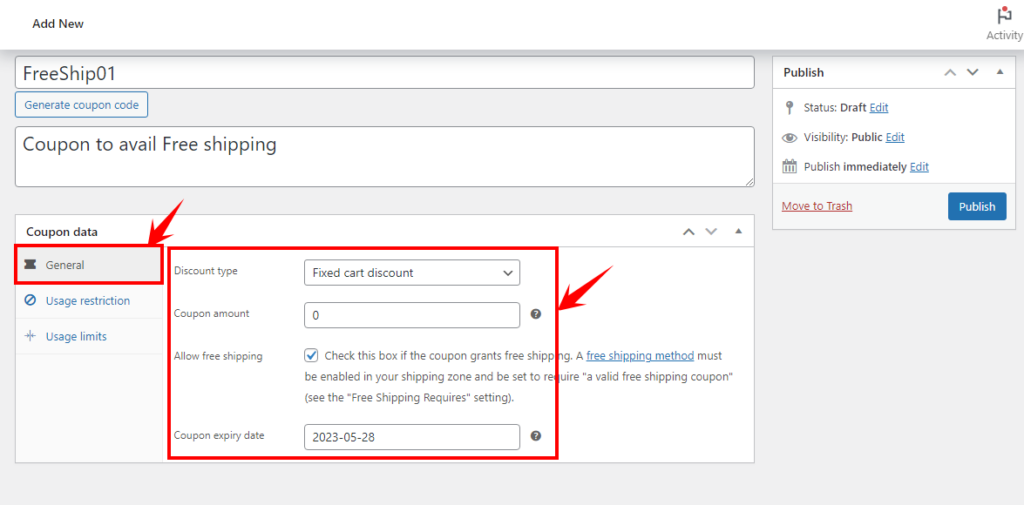 coupon free settings options how to Set Up Free Shipping Coupon in WooCommerce?