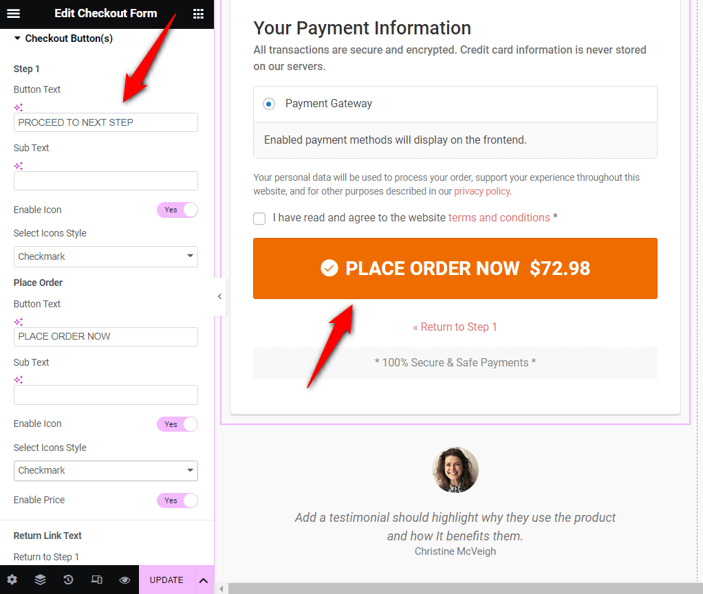 Change the text, sub-text, colors, icon of your CTA button