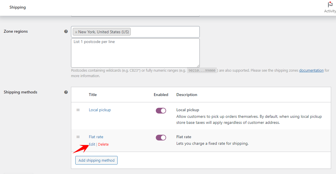 edit flat rate shipping method