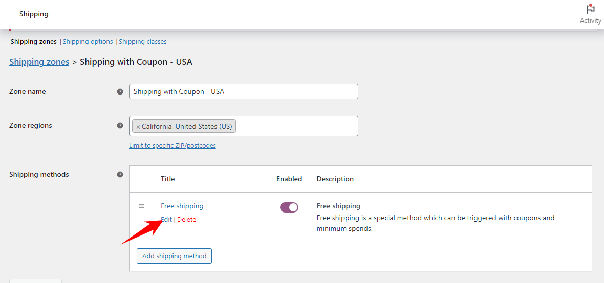 edit free shipping to add coupon code