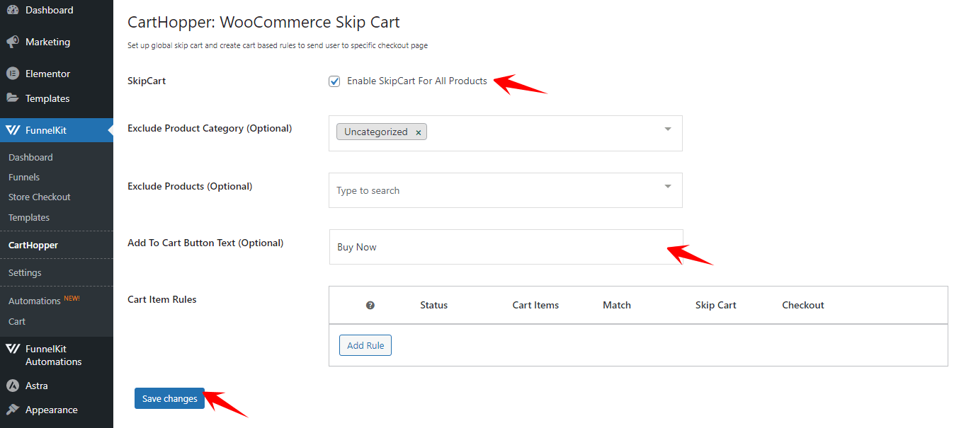 enable skip Woocommerce cart