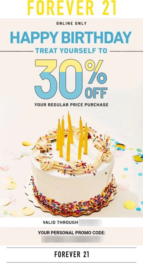 Happy birthday email example 2 - exclusive discounts or offers
