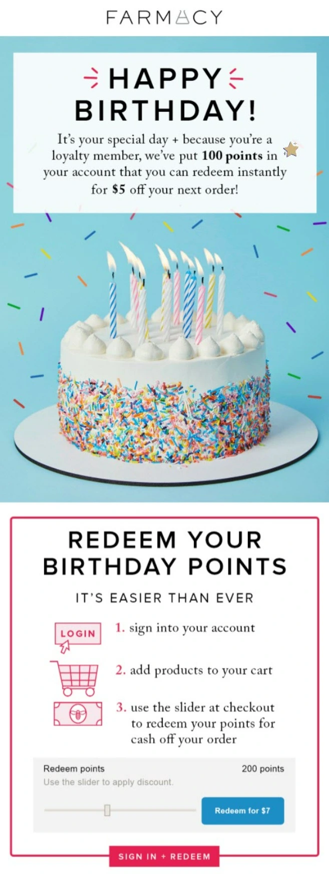 Happy birthday email example 4 - loyalty program rewards