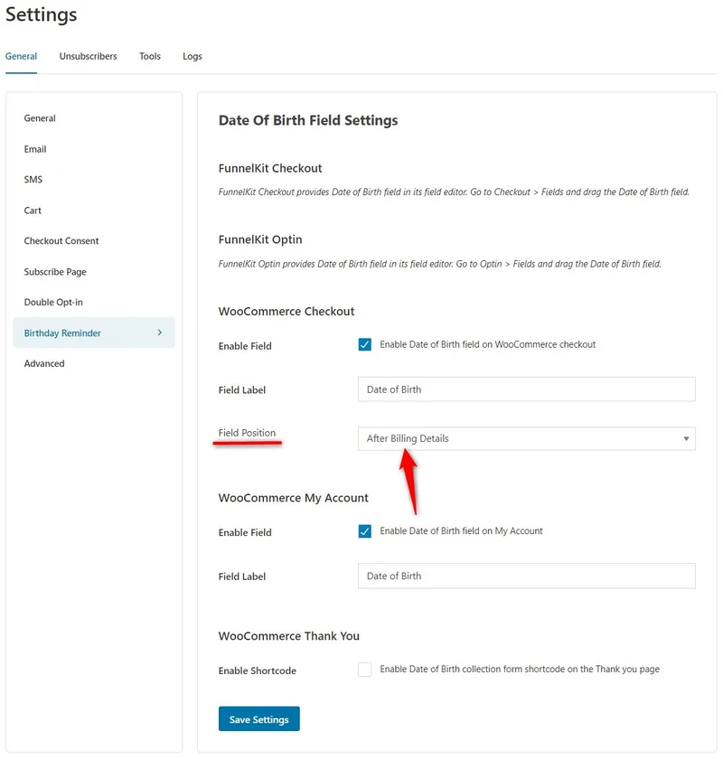 Enable the DOB field on the checkout page for default WooCommerce checkouts