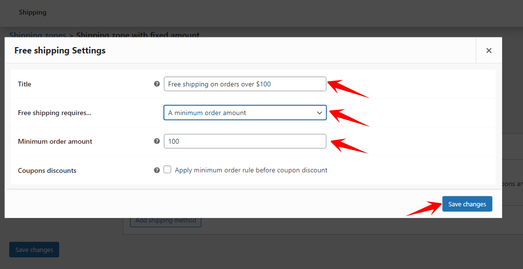 free shipping settings woocommerce free shipping over amount
