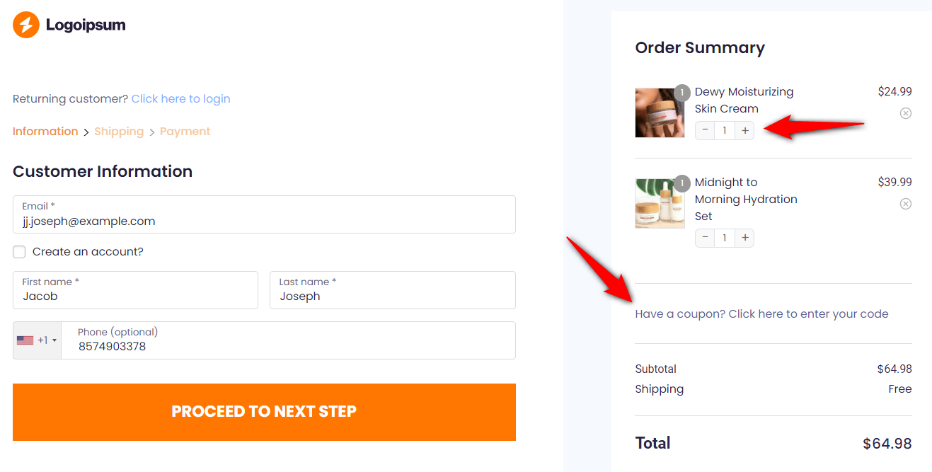 Customize the mini cart of your global checkout - increase or decrease the quantity or even delete an item