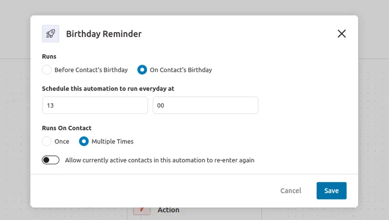 Run this automation on the day of your contact's birthday