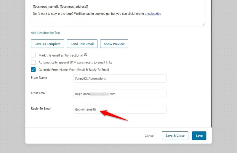 Inclusion of merge tags in overriding sender settings