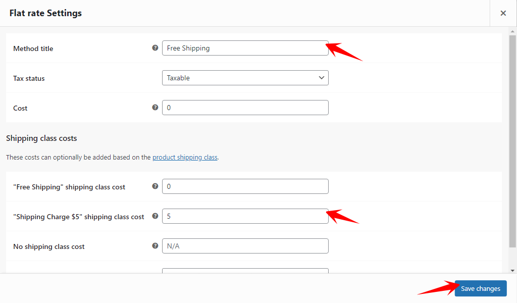 rename flat rating and set shipping cost woocommerce free shipping for specific products
