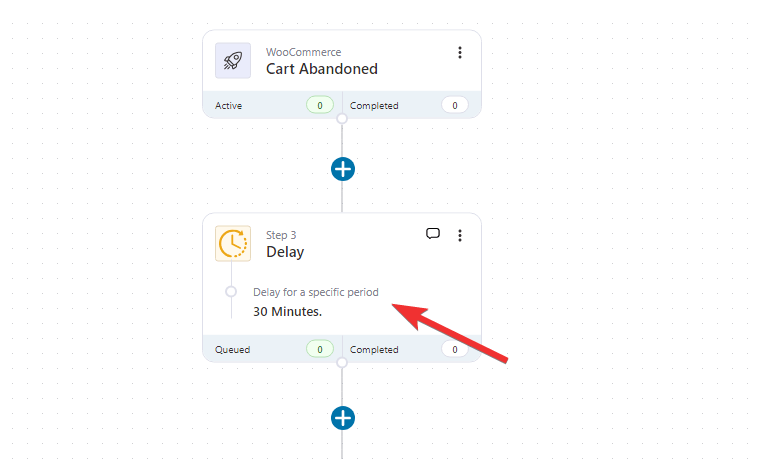 click on delay before send email to recovered carts