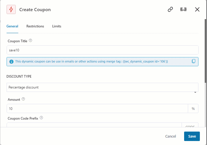 create coupon to send with email to recover abandoned carts