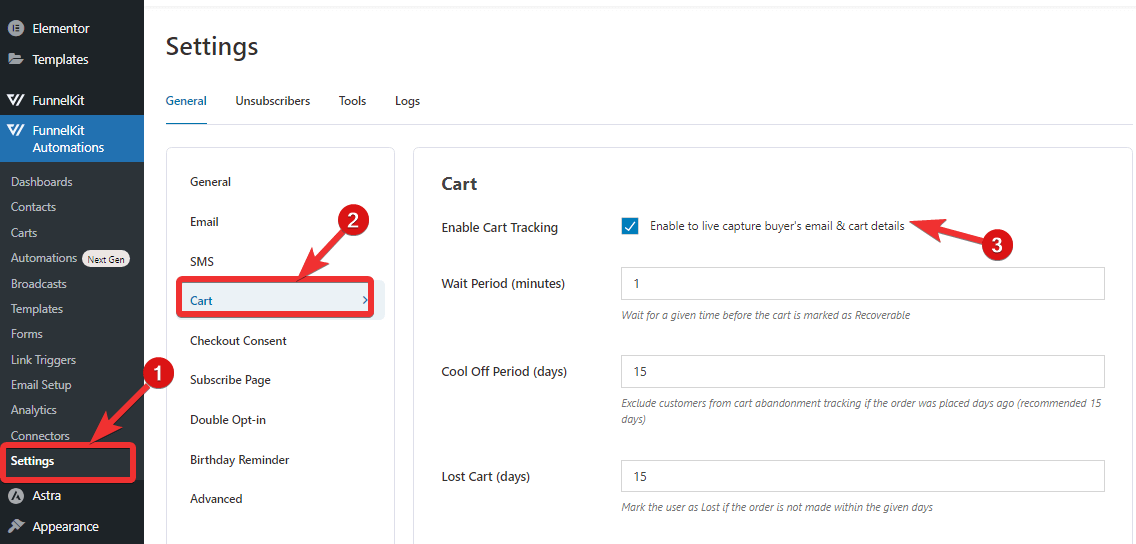 enable cart tracking for woocommerce shopping cart abandonment