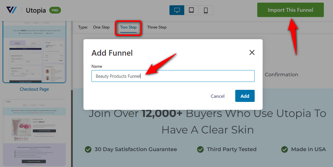 Import your funnel and name it